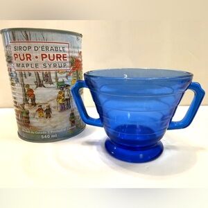 Vintage Hazel-Atlas Moderntone Open Sugar Bowl – Cobalt Blue Glass – 1930s